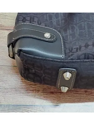 Gianni Bini Black Baguette Signature Print Leather Accent Shoulder Bag Purse thumbnail 5