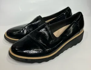 Clarks Sharon Dolly wedge Loafers black womens size‎ 7.5 business casual thumbnail 1