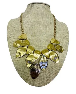 Hammered Like Flat Stones Gold Tone 16" Adjustable Necklace‎ Statement Piece thumbnail 1