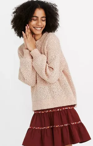 Madewell Light Pink Cotton Wool & Alpaca Blend Crewneck Oversized Baez Sweater thumbnail 1