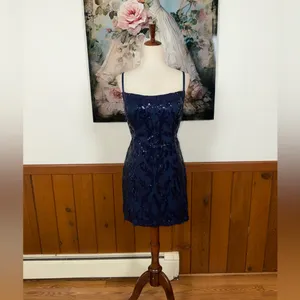 Gorgeous Jaeden Navy Sequin Prom Dress thumbnail 2