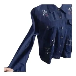 Alfred Dunner Blue Denim Jacket Floral Embroidered Size 16 Petite Button Front thumbnail 5