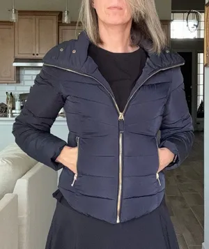 Bershka Basic High Neck Puffer Coat Navy Size Small thumbnail 1