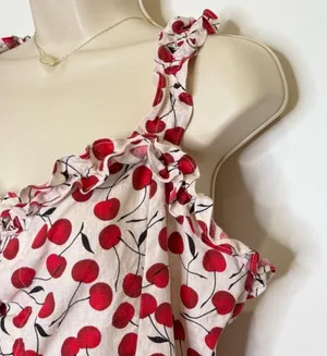 Reformation Bayley Cherry Linen Tank Top Lace Up Corset Ruffle Size 12 Coquette thumbnail 6