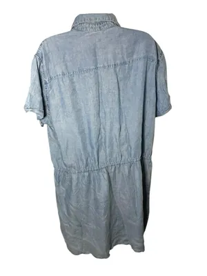Mikarose Shirt Dress Short Sleeve Drawstring Chambray Blue XL thumbnail 5