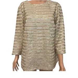 Boden 14 gold sequin 1/2 sleeve top formal blouse lined striped TB 3264 thumbnail 2