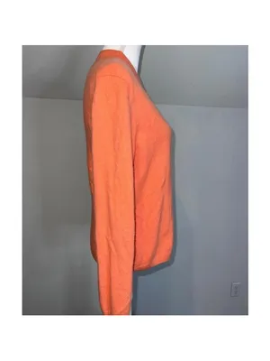 100% Cashmere V-Neck Sweater Orange Size XL thumbnail 3