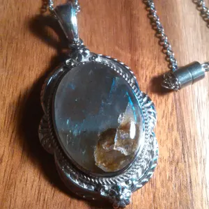 Madagascar Fire Labradorite Feather Stainless Steel Pendant Necklace thumbnail 1