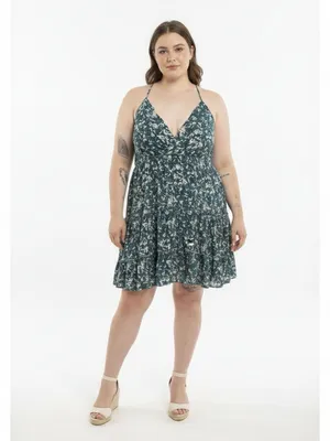 Maurices Teal Floral Tiered Mini Dress V-Neck Strappy Sundress Size Medium thumbnail 2