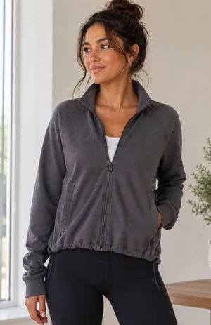YPB Your Personal Best Womens‎ Gray Full Zip Cropped Jacket Mock Neck Medium thumbnail 1
