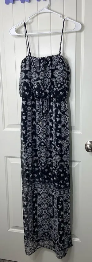 NWOT City Triangles women’s black white‎ sheer lined adjustable pattern dress XS thumbnail 1