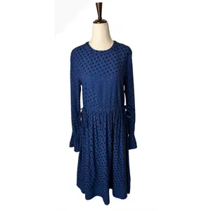 Sandro Polka Dot Poplin Dress Women Small Blue Bell‎ Sleeve Pleated Retro Luxury thumbnail 2