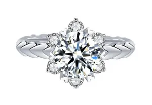 18K White Gold Plated Adjustable Snowflake 1.5 CT CZ Diamond Wedding Ring thumbnail 3
