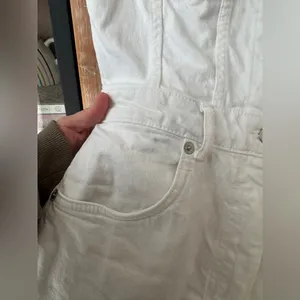 Zara denim playsuit romper button up utility short sleeves white cream collar thumbnail 8