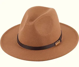 NWT Lanzom Retro Wide Brim Floppy Panama Hat‎ Belt Buckle Wool Fedora Hat thumbnail 1