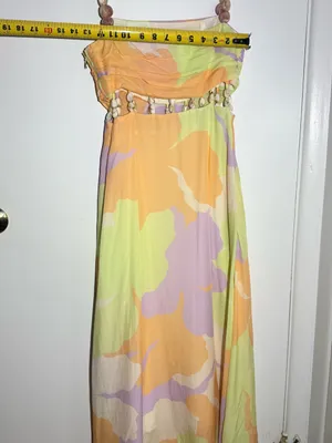 Amur Pastel Floral Midi Dress with Beaded Waist Straps - Yellow Green thumbnail 6