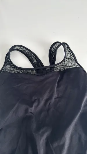 Mirella Leotard Black with lace crisscross strap detail. Size small thumbnail 3