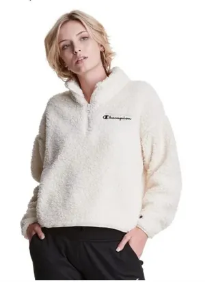 Champion Cream Sherpa Quarter Zip Fleece Pullover Sweatshirt Women's Medium thumbnail 1