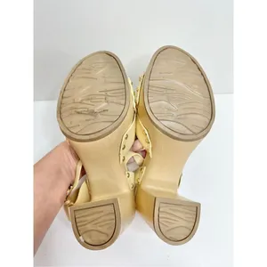 Sarto by Franco Sarto Wally Cream Leather Wood Platform Block Heel Sandals 9 thumbnail 10