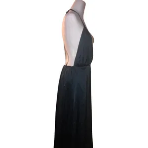 Elegant satin Navy backless Maxi Dress with 10 way back tie options thumbnail 7