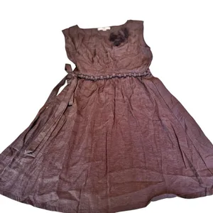YA Los Angeles Bronze Brown Rosette Shoulder Mini Dress Medium Elastic Waist Tie thumbnail 8