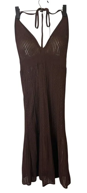 Moda International Brown Knit Lined Halter Style Dress Women Sz XS thumbnail 1