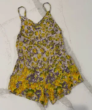 Free People One Floral V-Neck Romper Womens Small Purple/Yellow Pockets Bohemian thumbnail 1