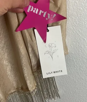 NWT Lily White Satin Bedazzled Fringe Crop Top sz 3X thumbnail 3