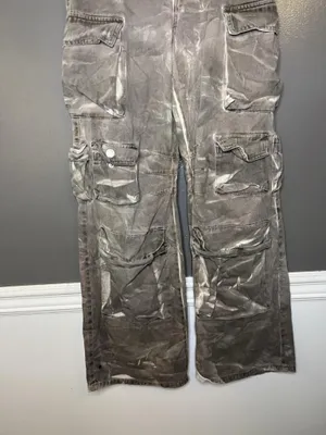 Forever 21 Custom Bleach Dye Womens Medium Gray Cargo Wide Leg Denim Streetwear thumbnail 3