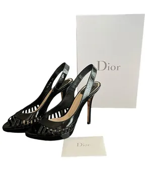 Christian Dior Women’s Whisper Black Patent Leather Peep Toe Sandals Heels 37 thumbnail 1