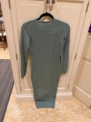Fleur du Mal Sage Green Textured Knit Crewneck Dress thumbnail 2