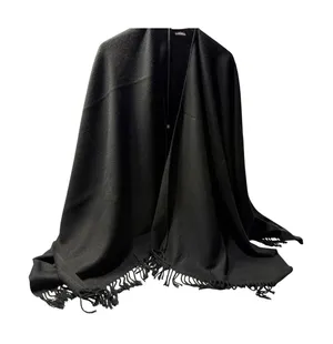V. Fraas Black Acrylic Fringe Wrap Shawl Open Front Cape One Size thumbnail 1