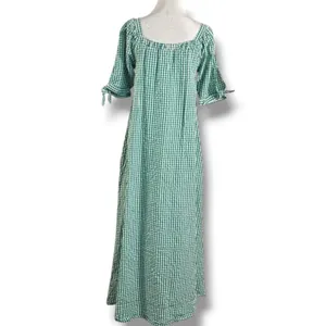 Free People Bohemian Embroidered Gingham Seersucker Cass Maxi Dress Green Small thumbnail 9