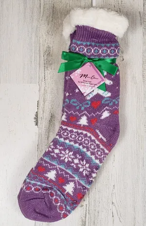 NWT Mari Clare Sherpa Lined Knit Winter Holiday Design No-Slip Slipper Socks thumbnail 1
