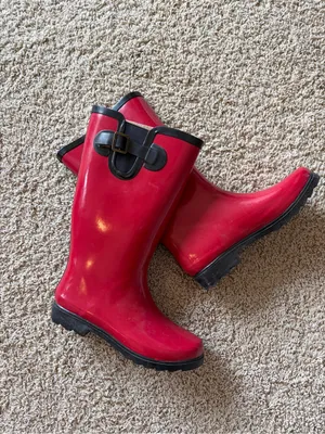 Sierra West Rain Boots Women’s Size 10 Red Rubber Tall Buckle Waterproof thumbnail 3