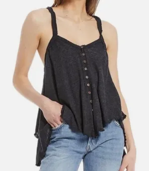 We The Free Free People Medium Gray Button Front Shark Bite Hem‎ Cami Tank thumbnail 1