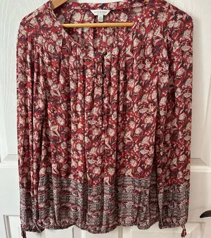 Lucky Brand Burgundy and Cream Patterned Blouse thumbnail 1