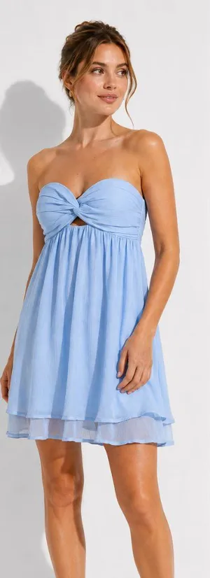Wild Fable Light Blue Strapless Babydoll Mini Dress With Straps Medium NWT thumbnail 1
