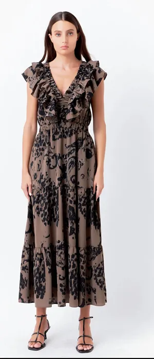 Endless Rose Animal Print Ruffle Sleeve Maxi Dress thumbnail 1