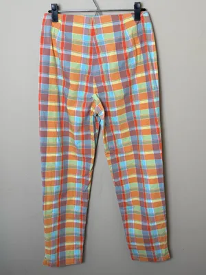 Vintage Y2K Gap Plaid Pants Womens 8 Pastel Orange Yellow Blue Retro 100% Cotton thumbnail 2