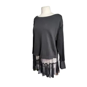 ANTHROPOLOGIE Women’s Boho Black Tulled Pullover Split Back Sweatshirt thumbnail 5