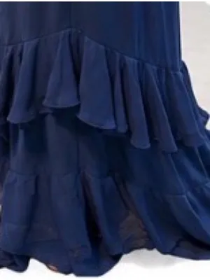 Lulus NWT Blue Cascading Ruffle Maxi Dress Medium Open Back High Low Hem thumbnail 5