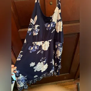 Xhilaration Size XL Ruffled Navy Flower Spaghetti Strap Dress thumbnail 5
