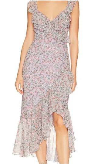 ASTR THE LABEL Mahalia Dress in Lilac & Orange Floral Size Medium NWT thumbnail 1
