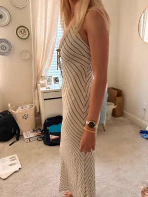Striped Maxi Dress Tan Size XS thumbnail 2