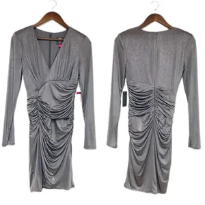 VINCE CAMUTO Silver Fitted‎ Cocktail Dress Size 2 Metallic Ruched Formal New thumbnail 2