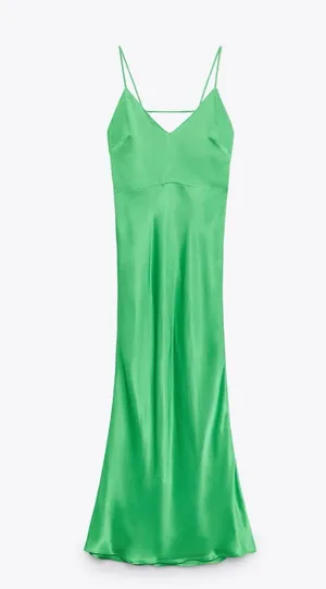 Zara Green Satin Dress Size Small thumbnail 1