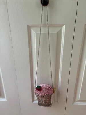 Made in India Beaded Pink and Silver Strawberry Milkshake Crossbody Bag thumbnail 8