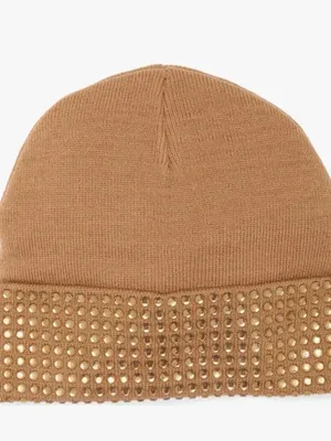 NWT Kurt Geiger London Logo Patch Crystal Cuff Beanie One Size, CAMEL thumbnail 5