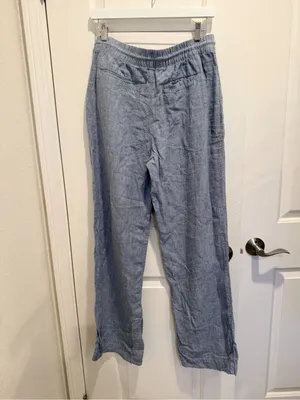 ATHLETA Retreat Linen High Rise Wide Leg Pant Blue Chambray Drawstring 8 Tall thumbnail 3